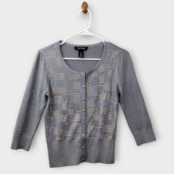 White House Black Market Cardigan Womens XS Gold Silver with Embellished Sequins - Picture 3 of 8